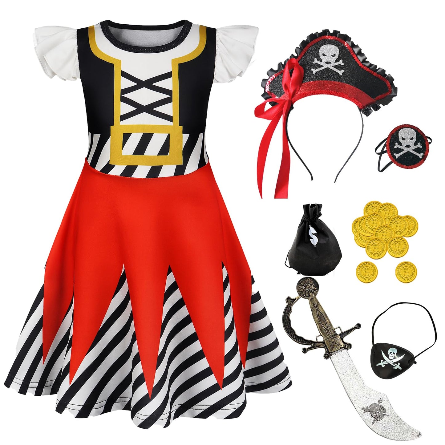 Eledobby Buccaneer Dress For Girls Pirate Costume Halloween Outfits Birthday Party Cosplay Dresses