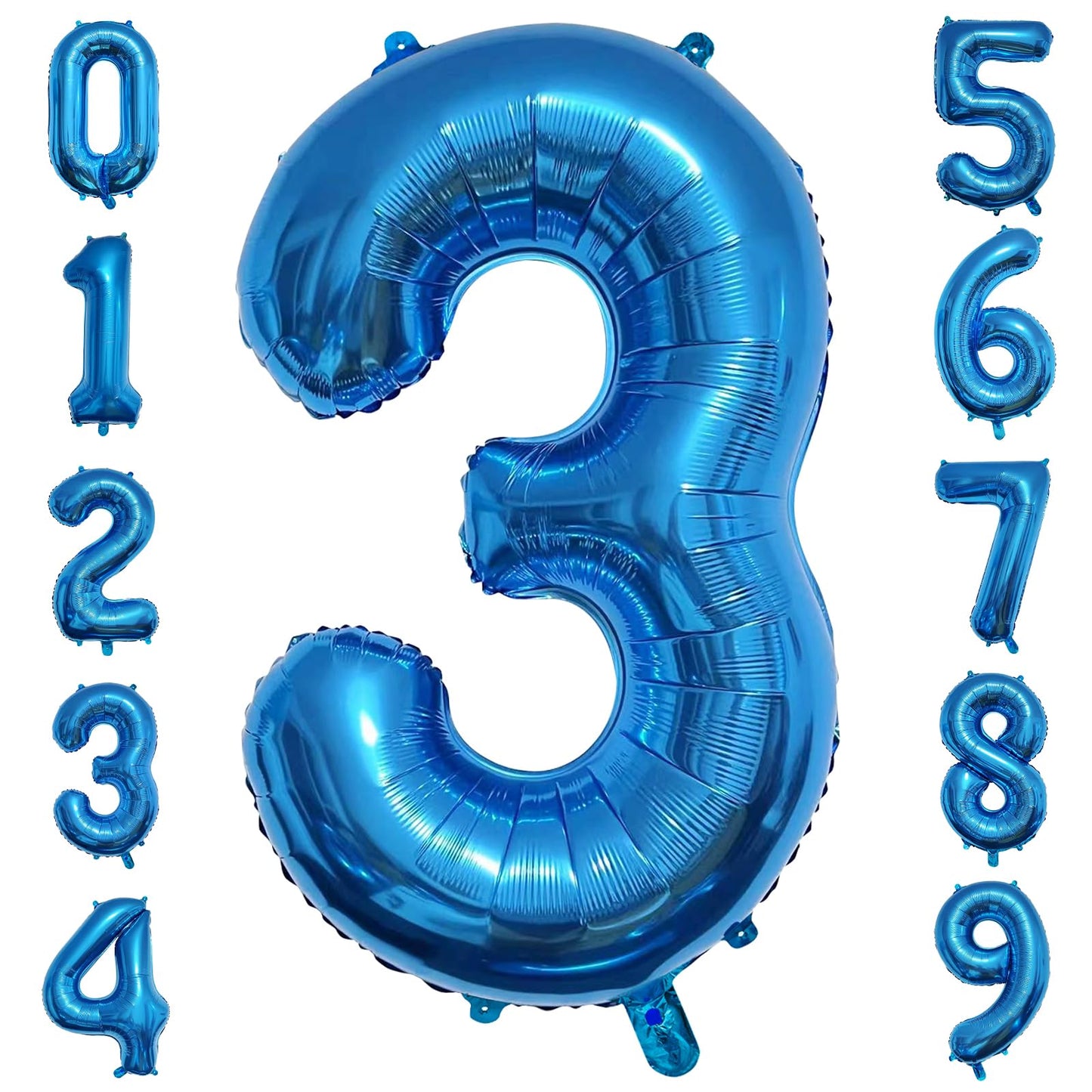 Paticool 40 Inch Blue Number Balloon 3, Large Number Foil Balloons Mylar For Girl Boy Birthday Party Celebration Decorations Sup