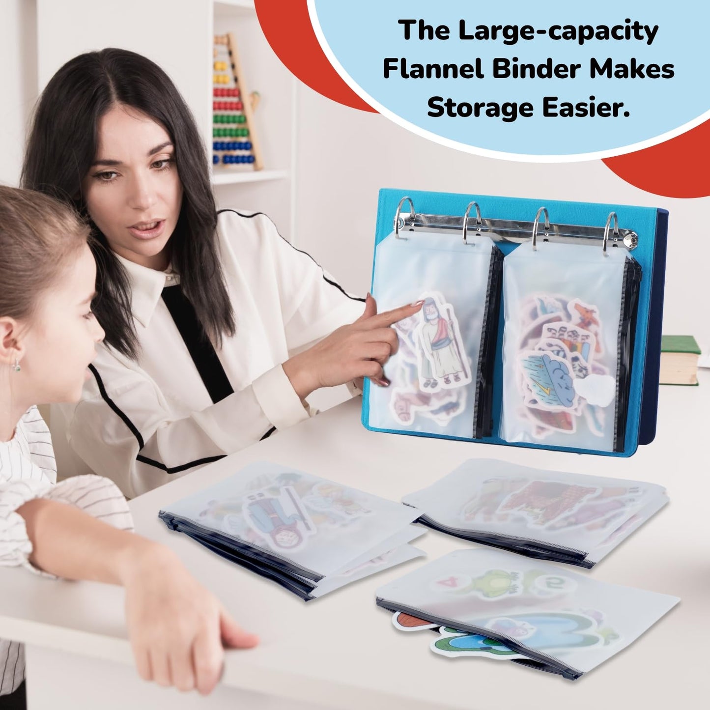 Chefan Felt Board For Toddlers, 2 Pack Multi-Functional Felt Pieces Storage Binders, Flannel Stories Board, Freestanding Felt St