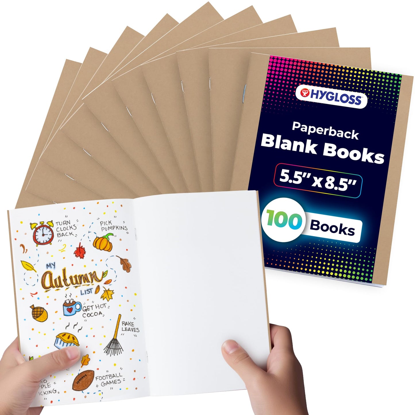 Hygloss Blank Books 5.5 X 8.5 Inches - 100 Pack - Kraft Color Paperback For Drawing & Writing - Empty Books For Journaling, Sket
