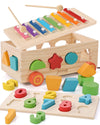 Jessruly Shape Sorter - Wooden Xylophone And Montessori Number Puzzle Set For Babies - Educational Sorting Game With Storage Car