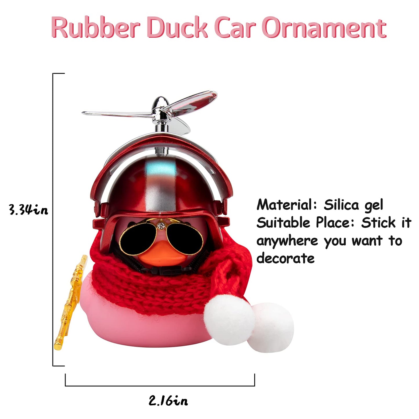 Wonuu Rubber Duck Car Ornaments Pink Duck Car Dashboard Decorations Set With Propeller Helmet, Sunglasses, And Gold Chain. (V-Snowflake-Pink)
