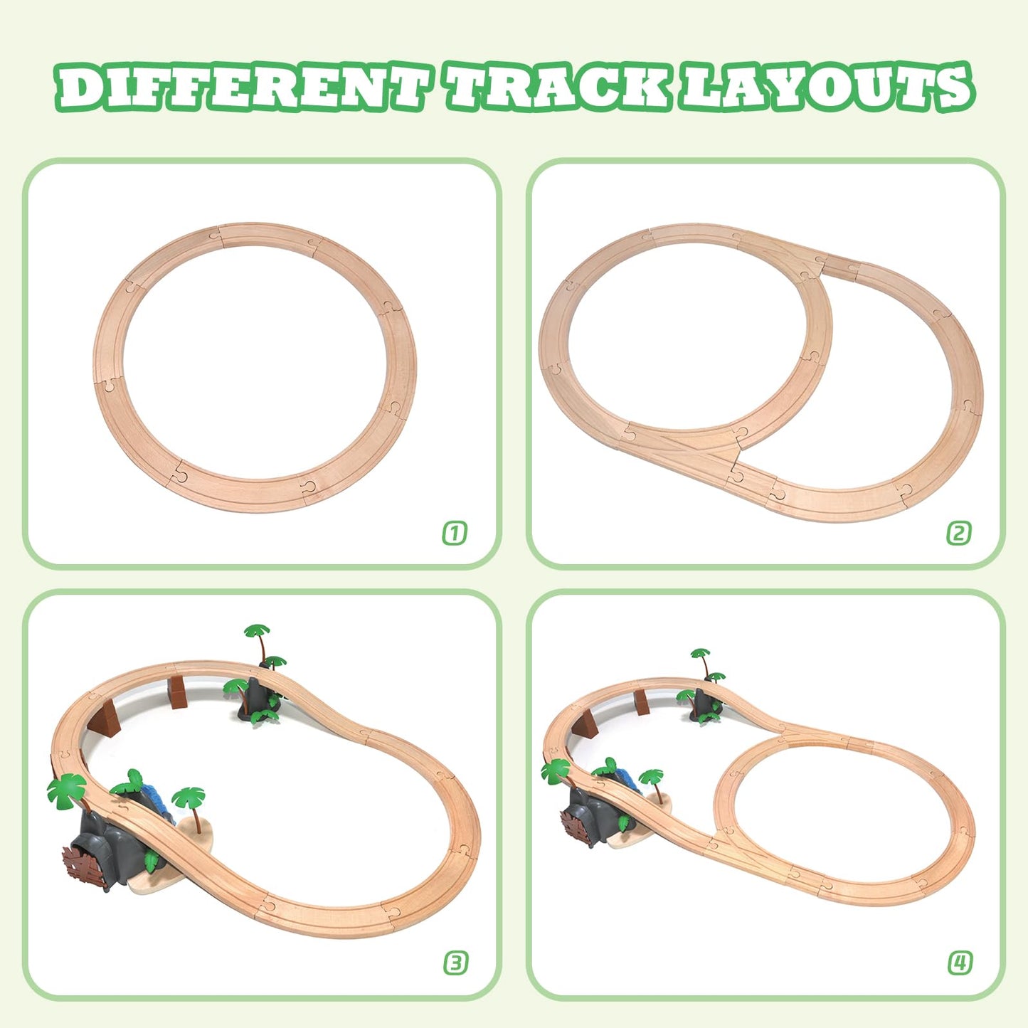 Woodenedu 80Pcs Wooden Train Set, Dinosaur Wooden Train Track Set, Wood Toy Train Set For Toddlers 2-4, Train Toys For Toddlers