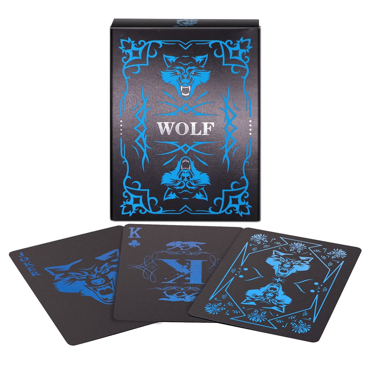 Wjpc Pvc Waterproof Playing Cards, Cool Black Plastic Poker Cards,Deck Of Cards For Game And Party.(Wolf)