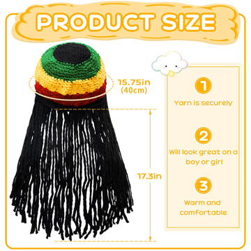 Geyoga Rasta Hat With Long Black Hair Funny Rasta Wig Beanie Jamaican Dreadlocks Wig Hat For Children'S Costume Headwear Accesso