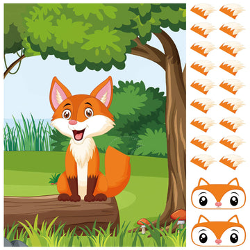 Neburora Pin The Tail On The Fox Party Game With 30 Tails For Forest Farm Birthday Christmas Supplies Pin Game, Boys Girls Woodl