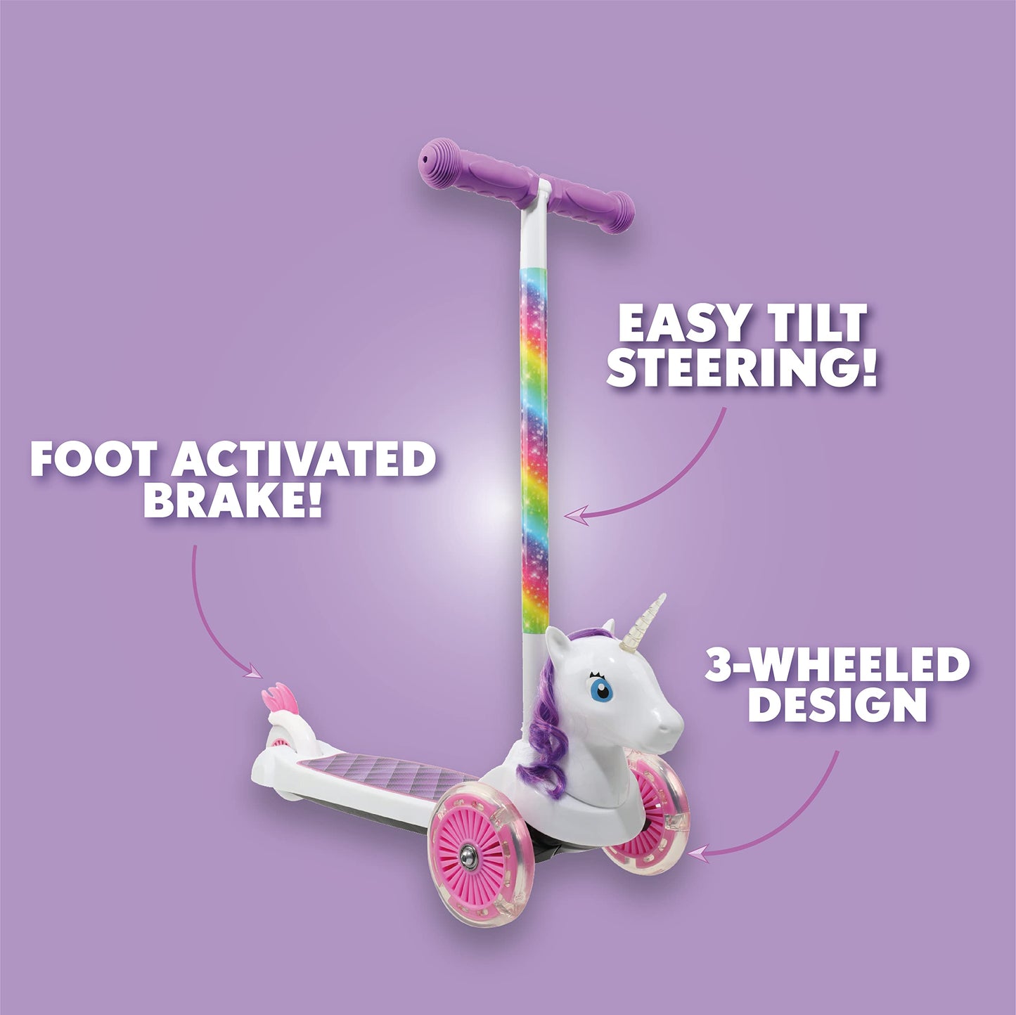 Self Balancing Kick Scooter Toddler Scooter & Kids Scooter, Extra Wide Deck, 3 Wheel Platform, Foot Activated Brake, 75 Lbs Limi