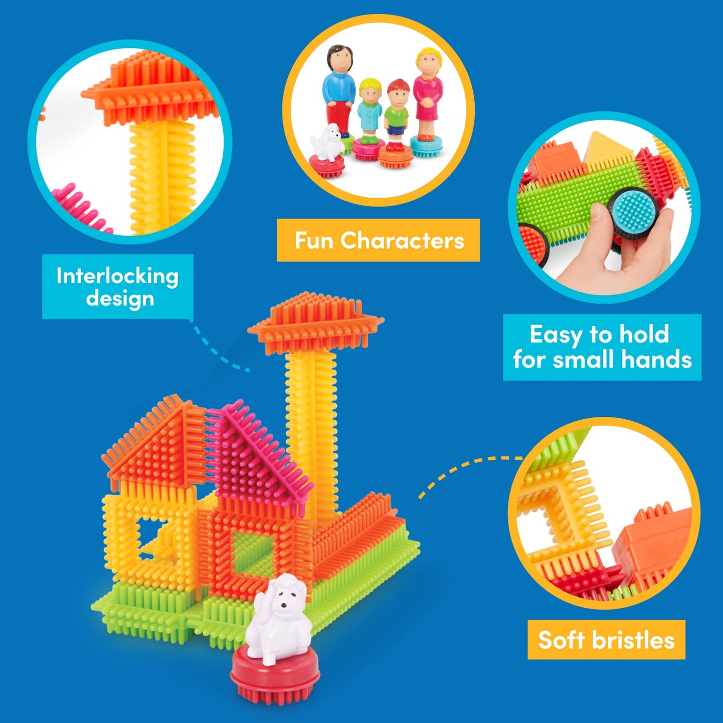 Battat- Bristle Blocks- Stem Interlocking Building Blocks- 85 Pc Playset- Reusable Storage Bin- Developmental Toys For Toddlers & Kids- 2 Years +