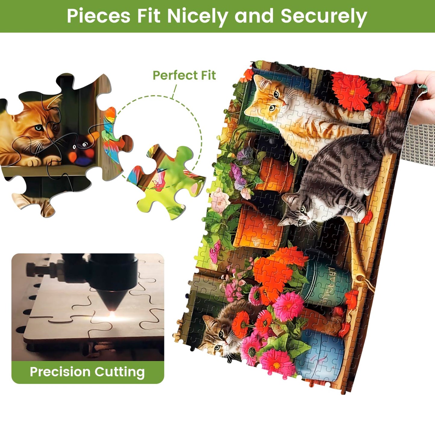 500 Piece Puzzle For Adults-Cats And Flowers | Recycled Cardboar Jigsaw Puzzles 500 Pieces | Challenging Family Activity Great G