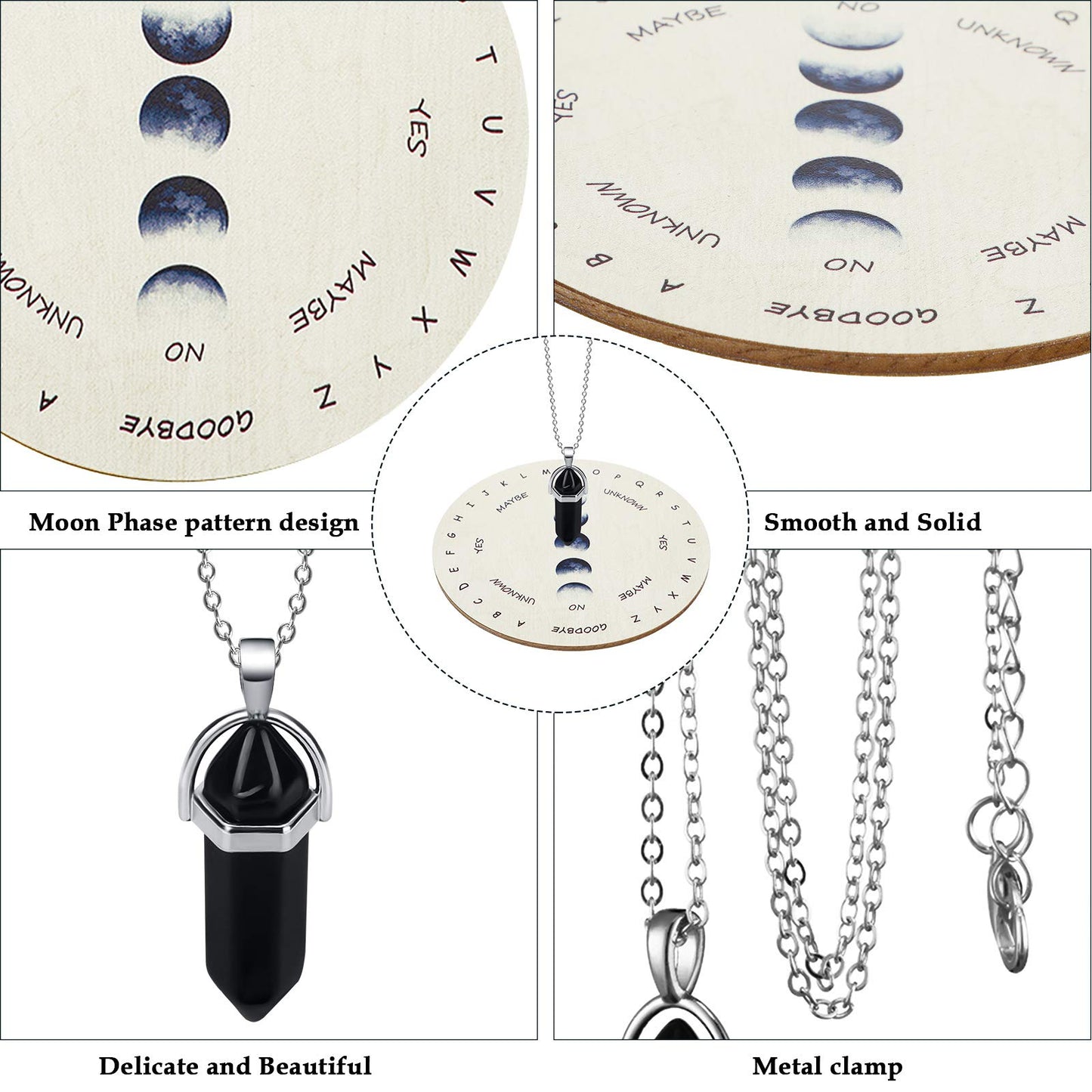 Pendulum Board For Divination Moon Phase Pendulum Board Dowsing Divination Metaphysical Message Board Wood Carven Board With Crystal Dowsing Pendulum Necklace Witchcraft Wiccan Altar Supplies, 4 Inch