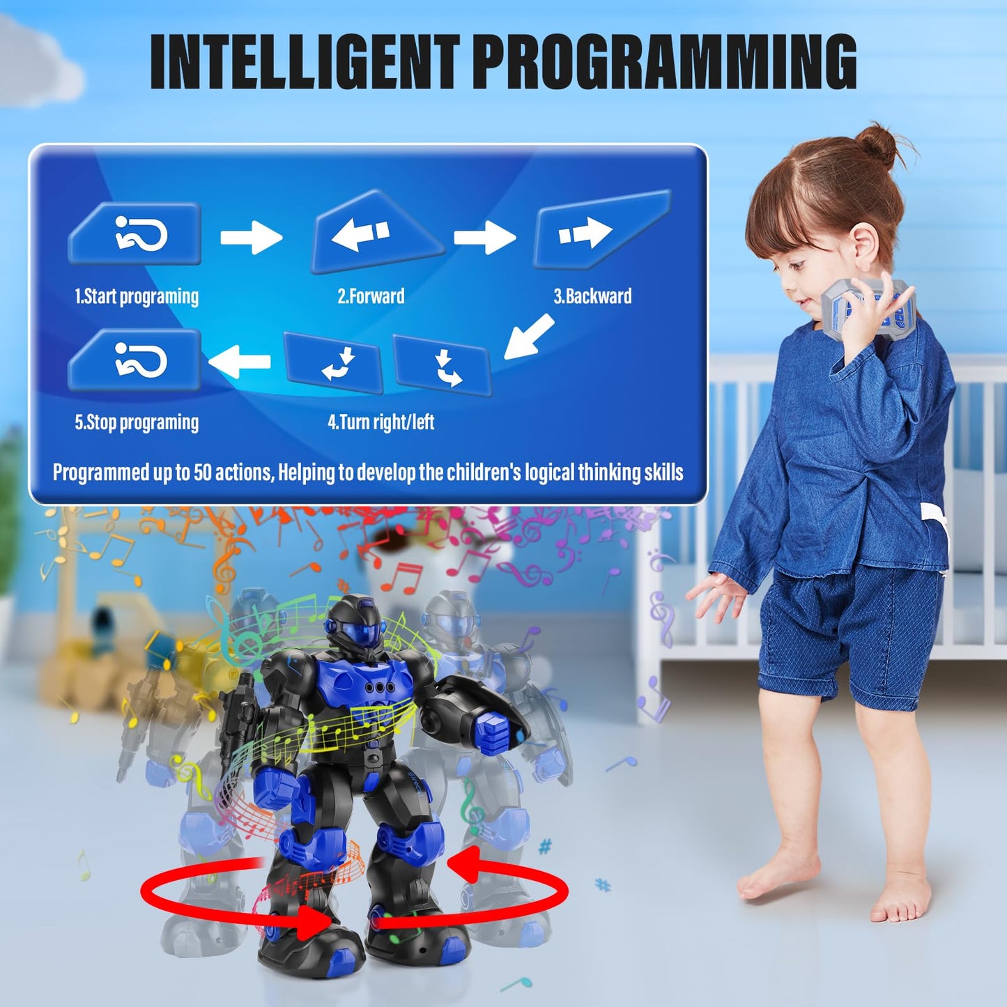 Juzuxi Robot Toys For Kids 6-8: Programmable Remote Control Robots With Intelligent Gesture Sensing, Rechargeable Smart Dancing