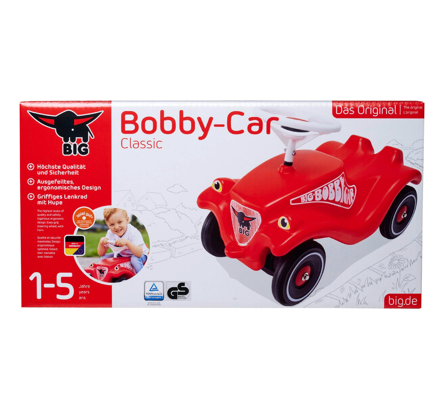 BIG Bobby Car Classic Ride-On Vehicle, Red, Plastic, No Installation, Model 800001303