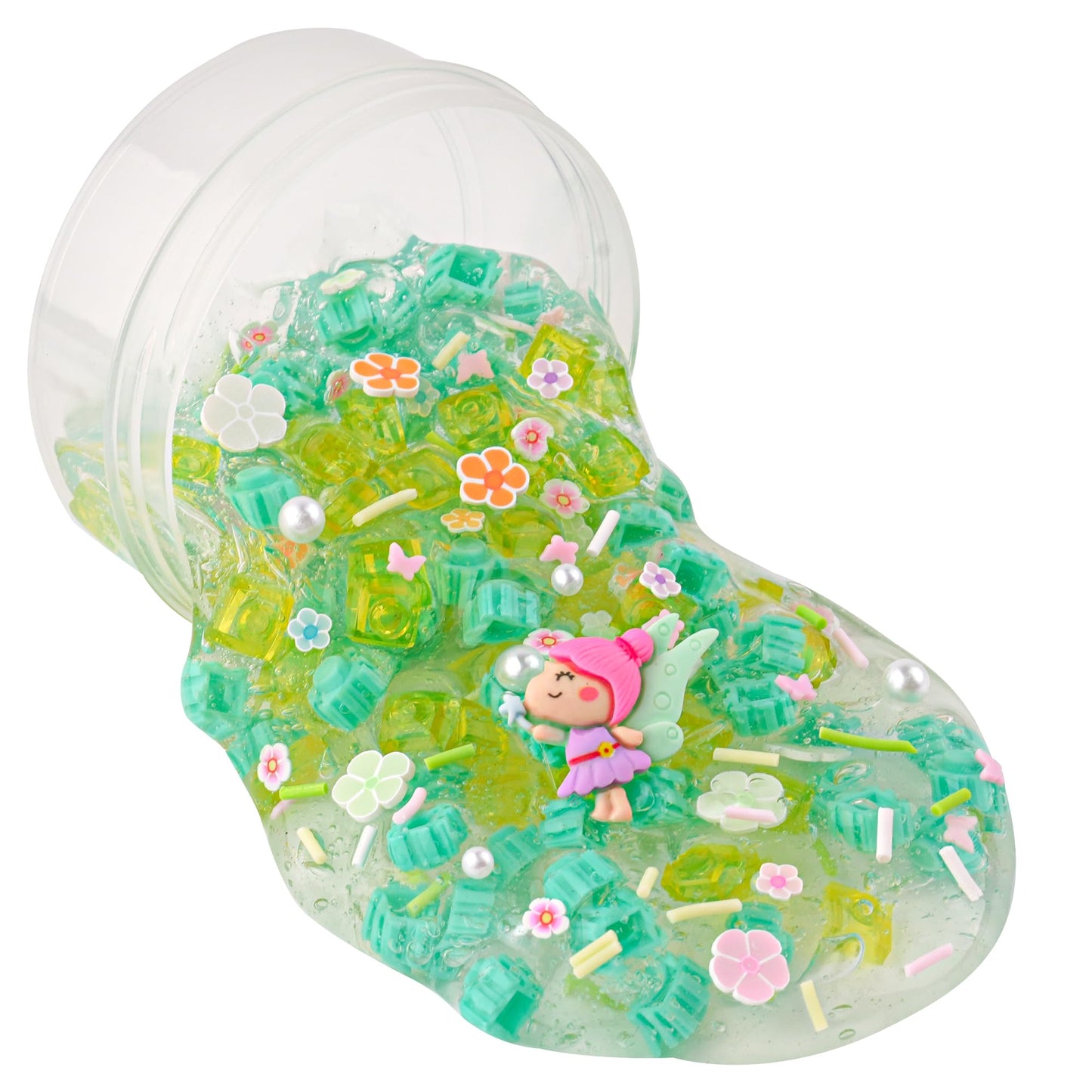 Crystal Slime With Green & Yellow Bead, Stretchy & Non-Sticky Crunchy Sensory Toy, Party Favors For Kids, Girls & Boys Gifts For