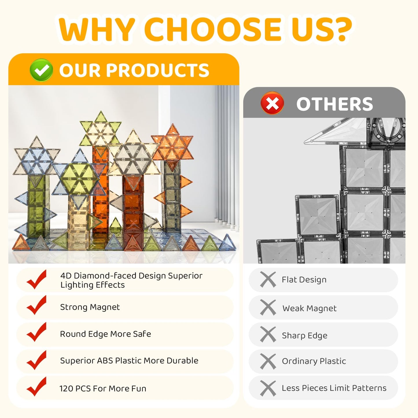 120 Pcs Magnet Tiles, Brown Magnetic Blocks Building Set For Kids Age 3-5 4-8, Stem Magnet Toys 3D Kids Magnets Preschool Educat