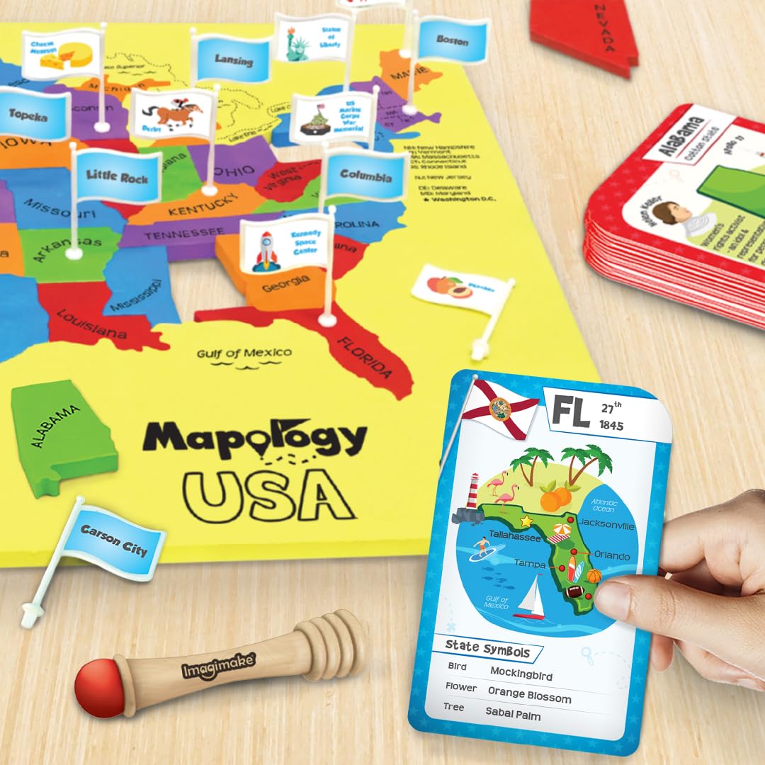 Imagimake Mapology United States Flash Card Puzzle With Flags, Country- Capitals | Educational Toys For Kids Ages 5-8 | Learn Geography Puzzles For Kids Ages 8-10 | Christmas Gift For Boys & Girls