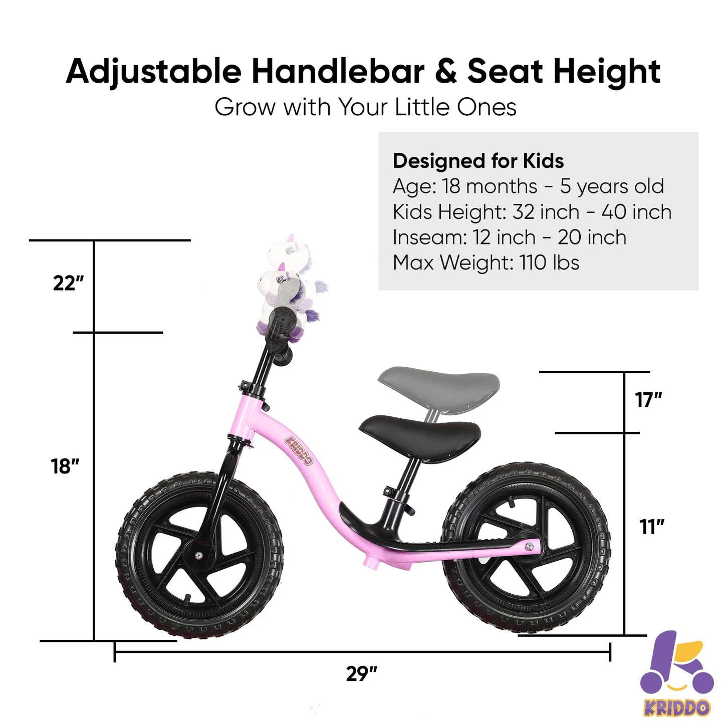 Kriddo Toddler Balance Bike 2 Year Old, Age 24 Months To 5 Years Old, Early Learning Interactive Push Bicycle With Steady Balancing, Gift Bike For 2-5 Boys Girls, Purple