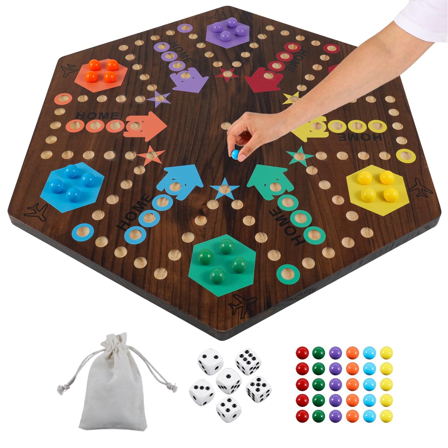 Medikaison Extra Large 23.6 Inches Wahoo Marble Board Game 4 And 6 Players 2 Sided Painted Thicken Wood Board Perfect Game For Family Friends Party (Brush Paint Burn)
