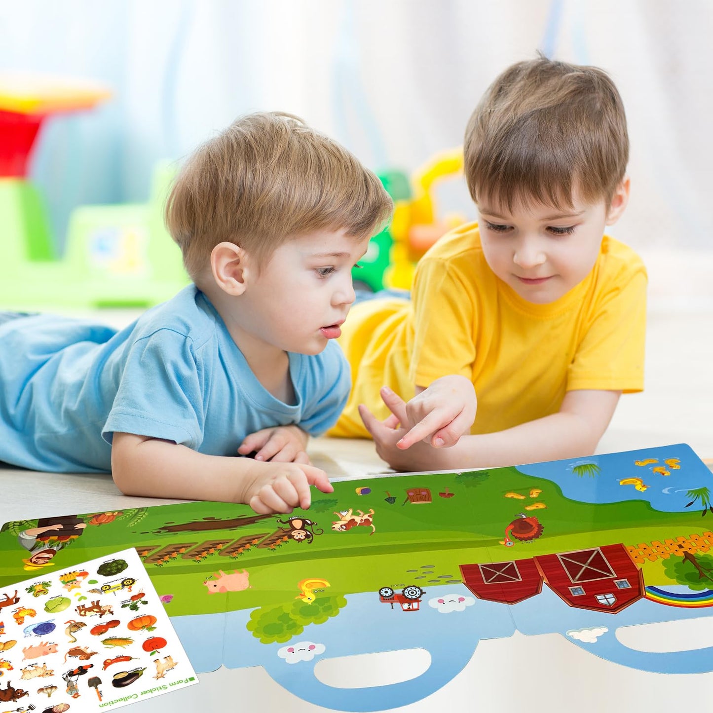 Astaron Reusable Sticker Book For Toddlers, 88 Pcs Farm Harvest Stickers Road Trip Activities Car Airplane Activities Travel Toys For Kids, Kids Quiet Time Activities (2-6 Age)