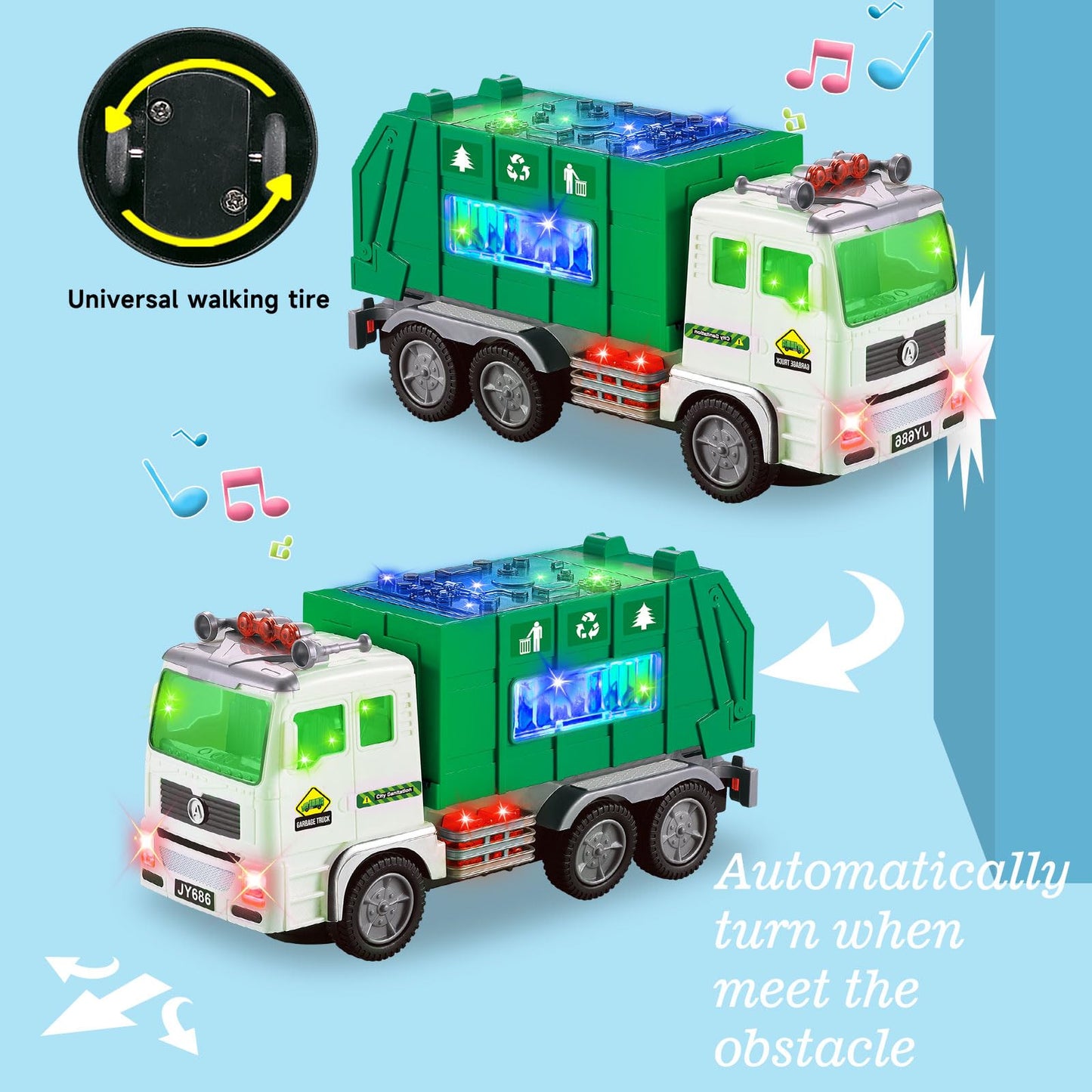 Toy Garbage Truck & Fire Truck & Container Truck Toys for Toddler 1 2 3 4 5 6 Year Christmas Birthday Gifts, Trucks Car Toys wit
