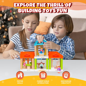 42-Piece Small Wooden Dollhouse Set, 4-Room Family Toy House With 4 Movable Dolls, Diy Doll House Furniture Accessories, Birthday For Kids Ages 3-8 (12.24' L X 4.06' W X 9.44' H)