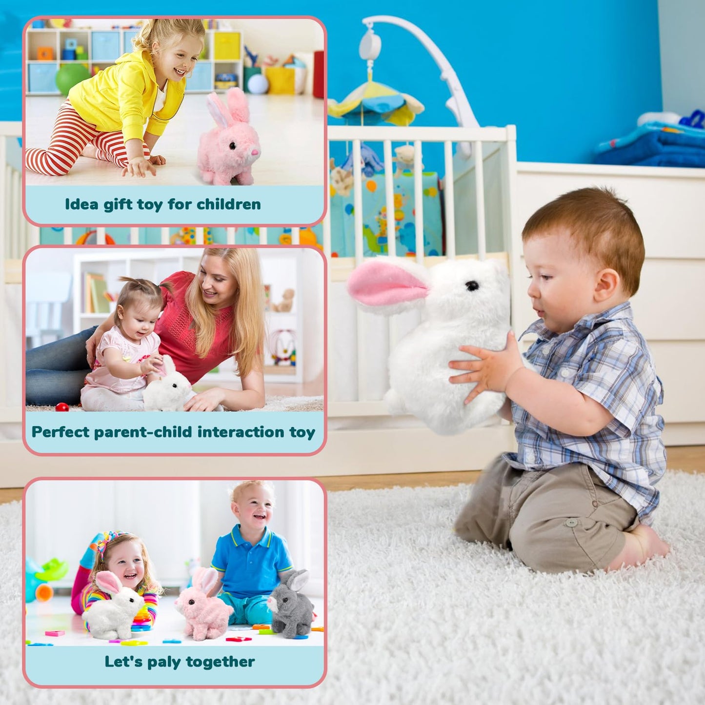 Oeofuzep Hopping Walking Bunny Rabbit Toy With Sounds, Wiggling Ears, Twitching Mouth And Nose, Educational Interactive Bunny Ra