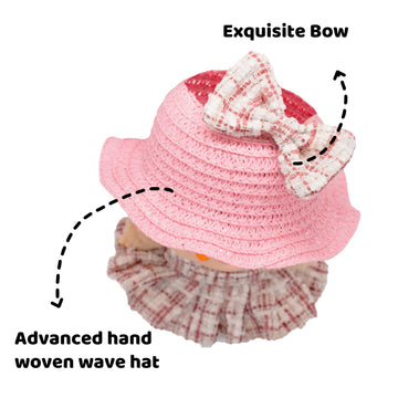 Doll Clothes for 17cm Dolls enhanced Handmade Fashion Clothes 3 Piece Set Including a Weaving Hat Clothes and Bow with High-End Dolls Accessories for Play & Display - Pure Pink (No Doll No Logo)