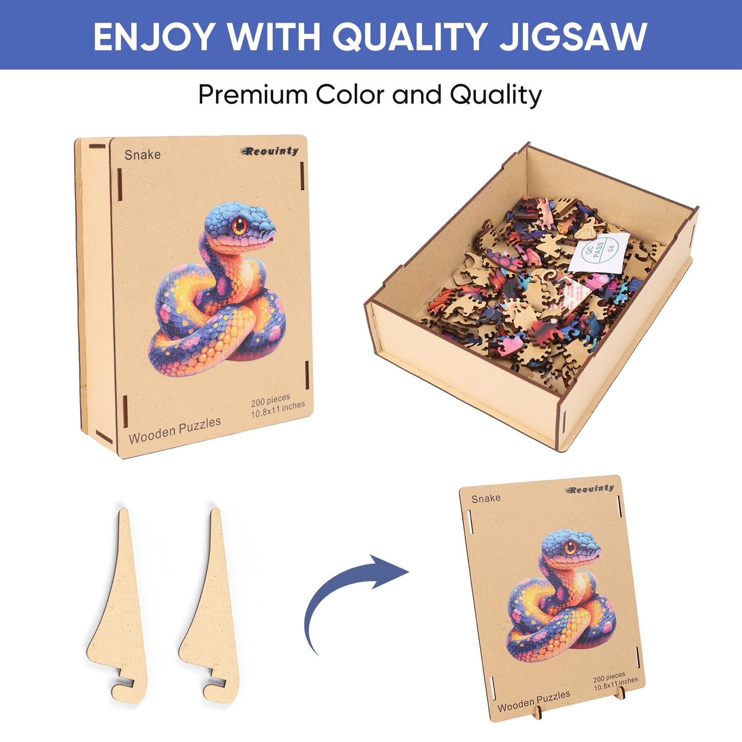 Wooden Puzzle for mature-themeds Snake Wooden Jigsaw Puzzles(16.6 * 16.9in-500pcs) Unique Shape Animal mature-themed Puzzles Irregular Wood Puzzles Best Gift for mature-themeds and Kids Family Game
