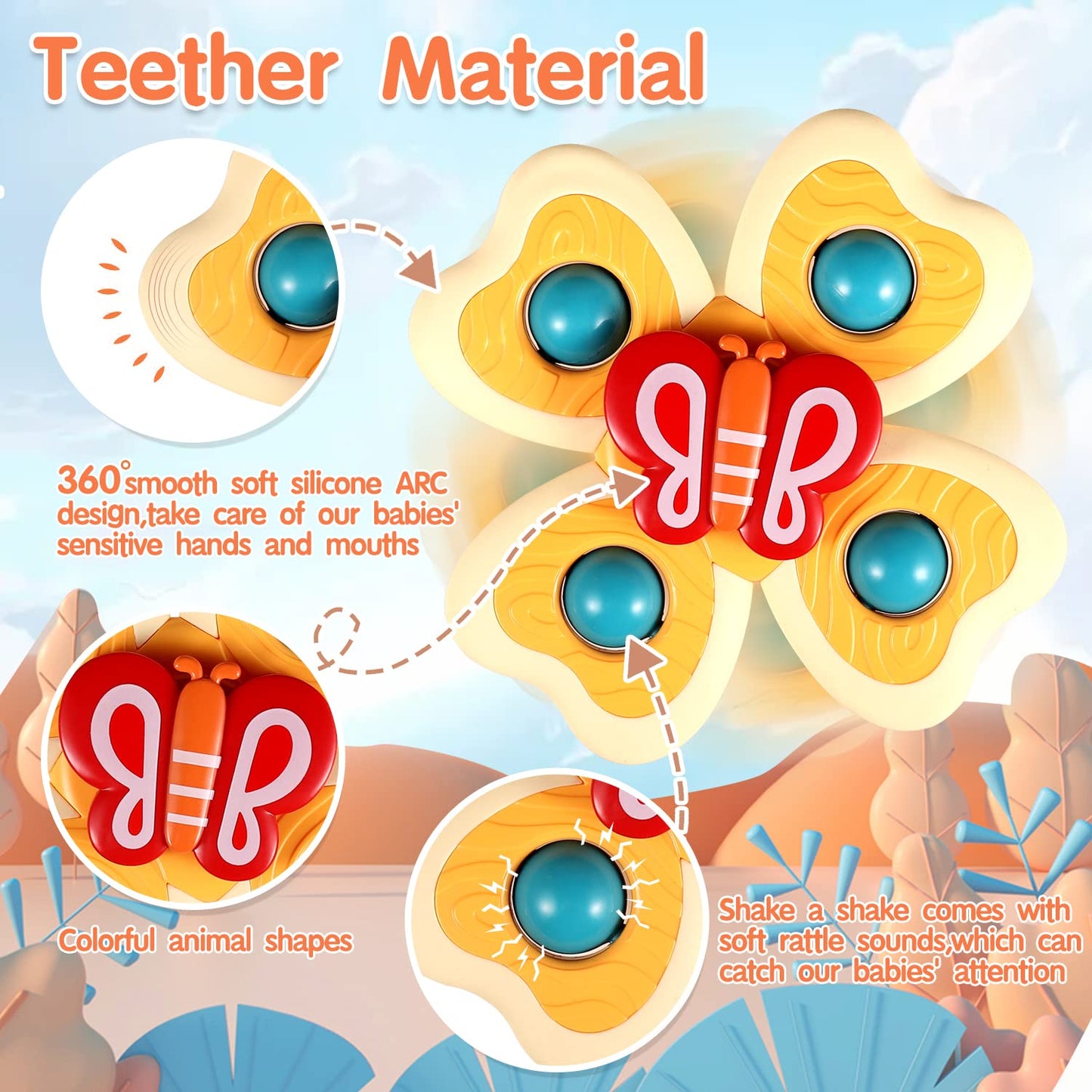 Alasou 3Pcs Suction Cup Spinner Toys For 1 Year Old Boy Girl|Spinning Tops Bath Toys For Kids Ages 1-3|Sensory Toys For Baby 6 12 18 Months Boy Birthday Gift
