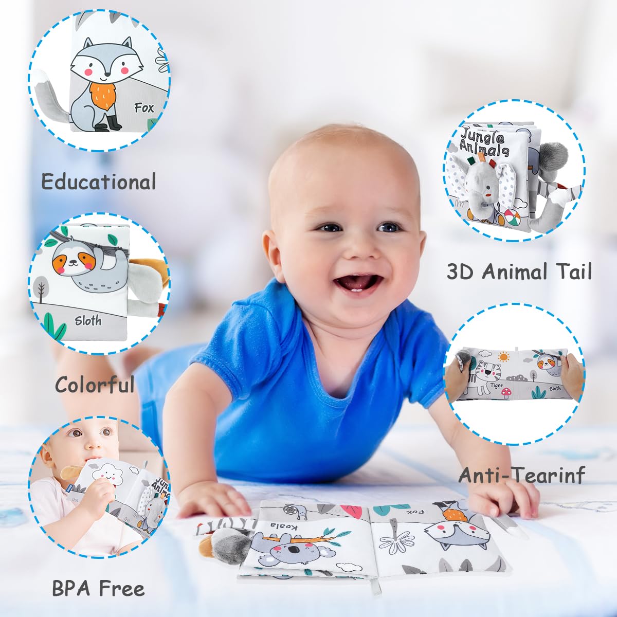 Vicloon Cloth Books, 3D Touch Feel High Contrast Cloth Book, Baby Books Toys For Baby 0-12 Months, Soft Baby Books Touch And Feel Crinkle For Infants Toddler Gifts Toy(Elephant)