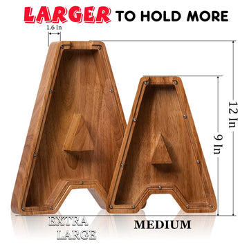 Ladenk 12 Inch Extra Large Wooden Kids Letter Piggy Bank - Piggy Bank For Boys Girls - Initial W Bank - Alphabet Money Bank For