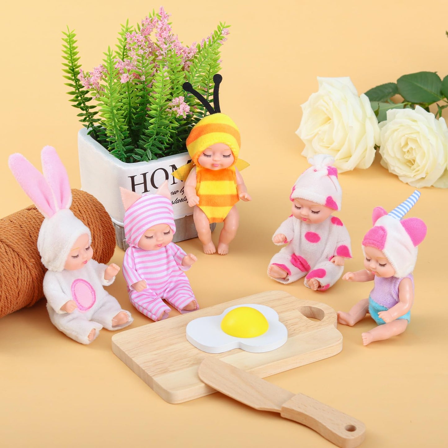 Vueos 10 Pcs 4 Inch Mini Reborn Baby Dolls Set Cute Small Baby Doll With Handmade Animal Clothes - Baby Doll Giftbox Gifts For G