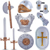 Medieval Knight in Shining protective covering Kids Crusader Pretend Role Play Plastic Costume Dress Up Cosplay with Toy decorative replica blades Axe Shield & Accessories Playset