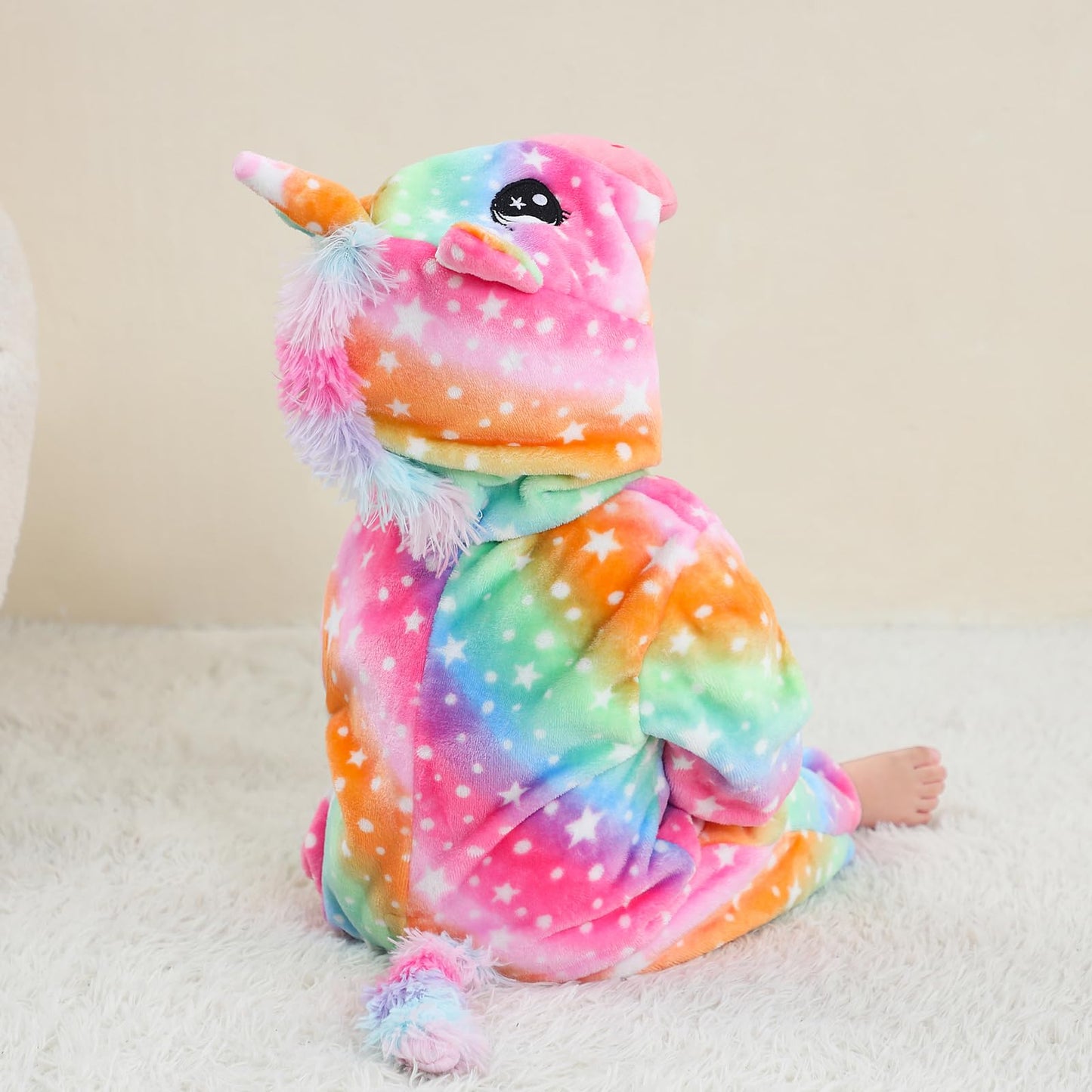 Lolanta Unicorn Costumes, Kids Halloween, Toddlers Fleece Hooded Jumpsuit, Cute Colorful Bodysuit, Christmas Fancy Dresses(Rainbow, 9-12Months)