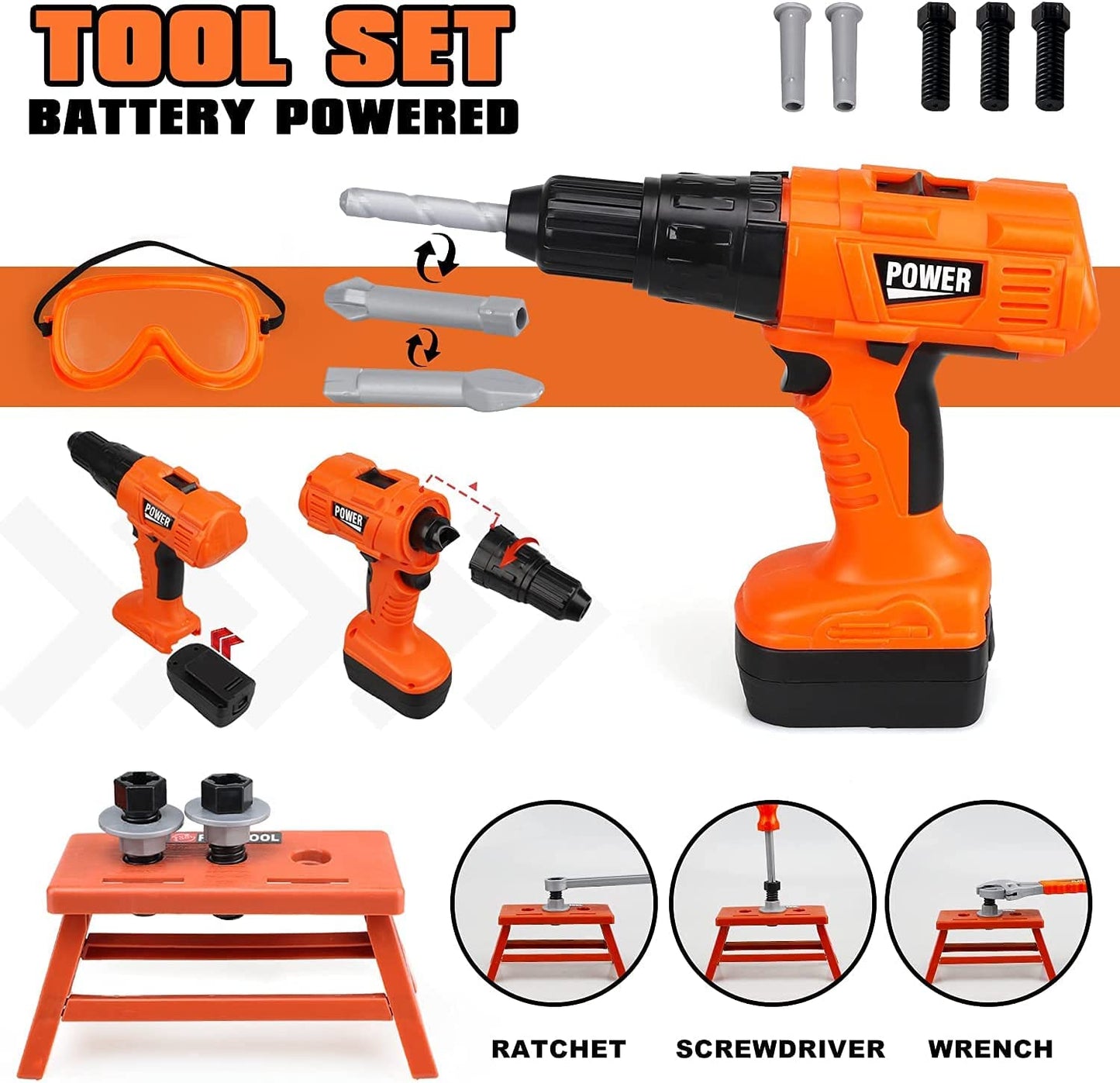 Mscredse Kids Tool Set kit Pretend Play Set Toddler Tool Toys with Construction 48Pcs Electric Drill Gifts for Boys Girls Kids T