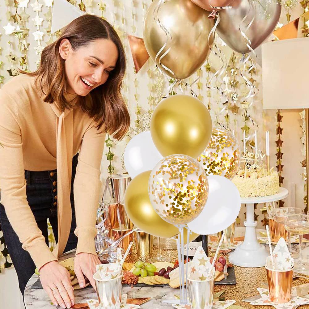 Toniful Table Centerpiece Balloons Stand Kit Include White Gold Latex Confetti Balloons For Baby Shower Wedding Anniversary Bapt