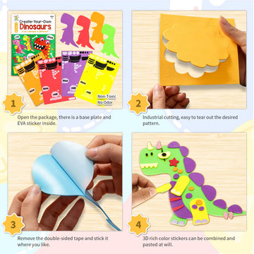 Vkpi 4 Pieces Eva Foam Art Crafts Gift Kit, Creative Make Your Own Dinosaurs, Cartoon Foam Paper Craft Projects For Kids Ages 4+