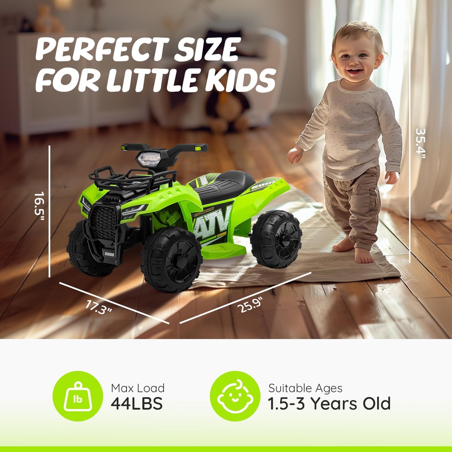 Forever Source Kids ATV, 6V Battery Powered 4 Wheeler, Max Speed 1.2mph, Green, Large, Ideal for Toddlers Aged 1.5-3 Years Old