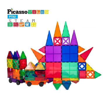 PicassoTiles PT82 Creativity Set Magnet Building Tiles Clear Color Magnetic 3D Building Block - Creativity Beyond Imagination! E