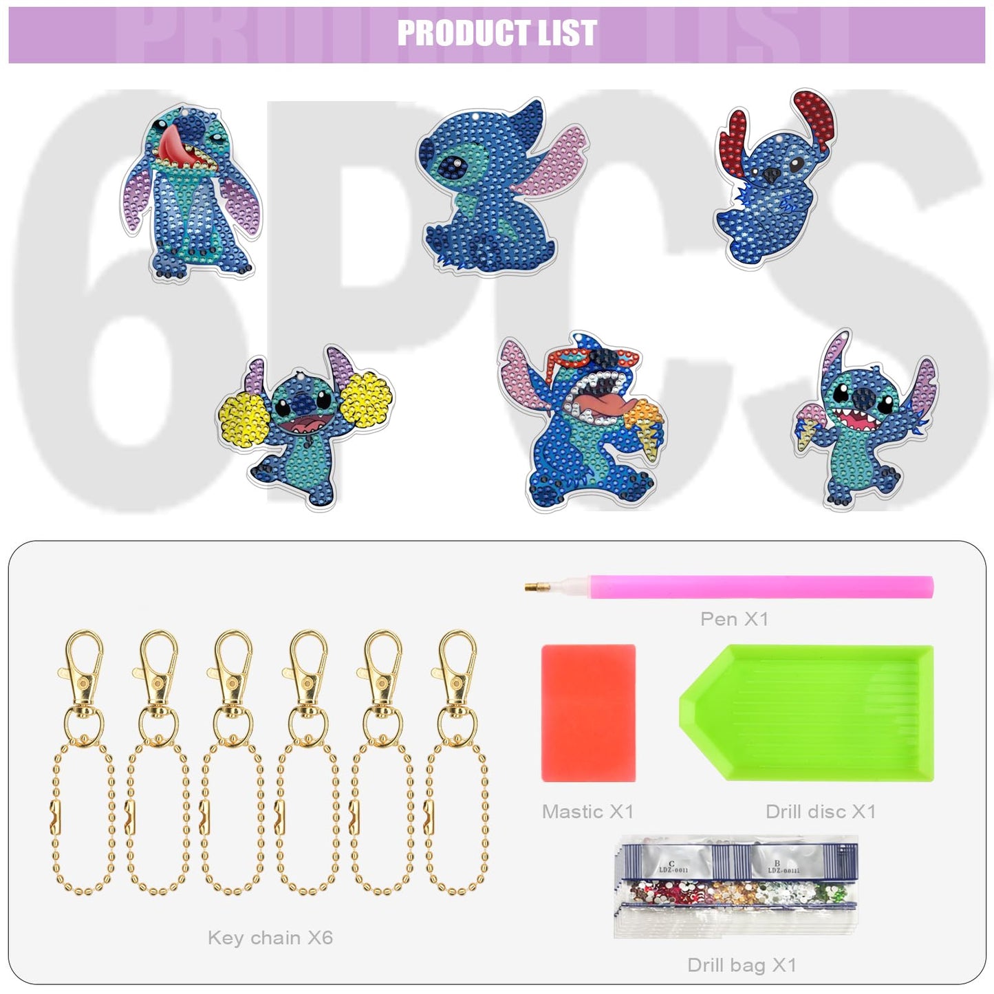 Matharago Diamond Art For Kids 6 Pcs Diy Diamond Painting Keyrings Set, Painting By Number Gem Keychains Craft Kits For Kids Age