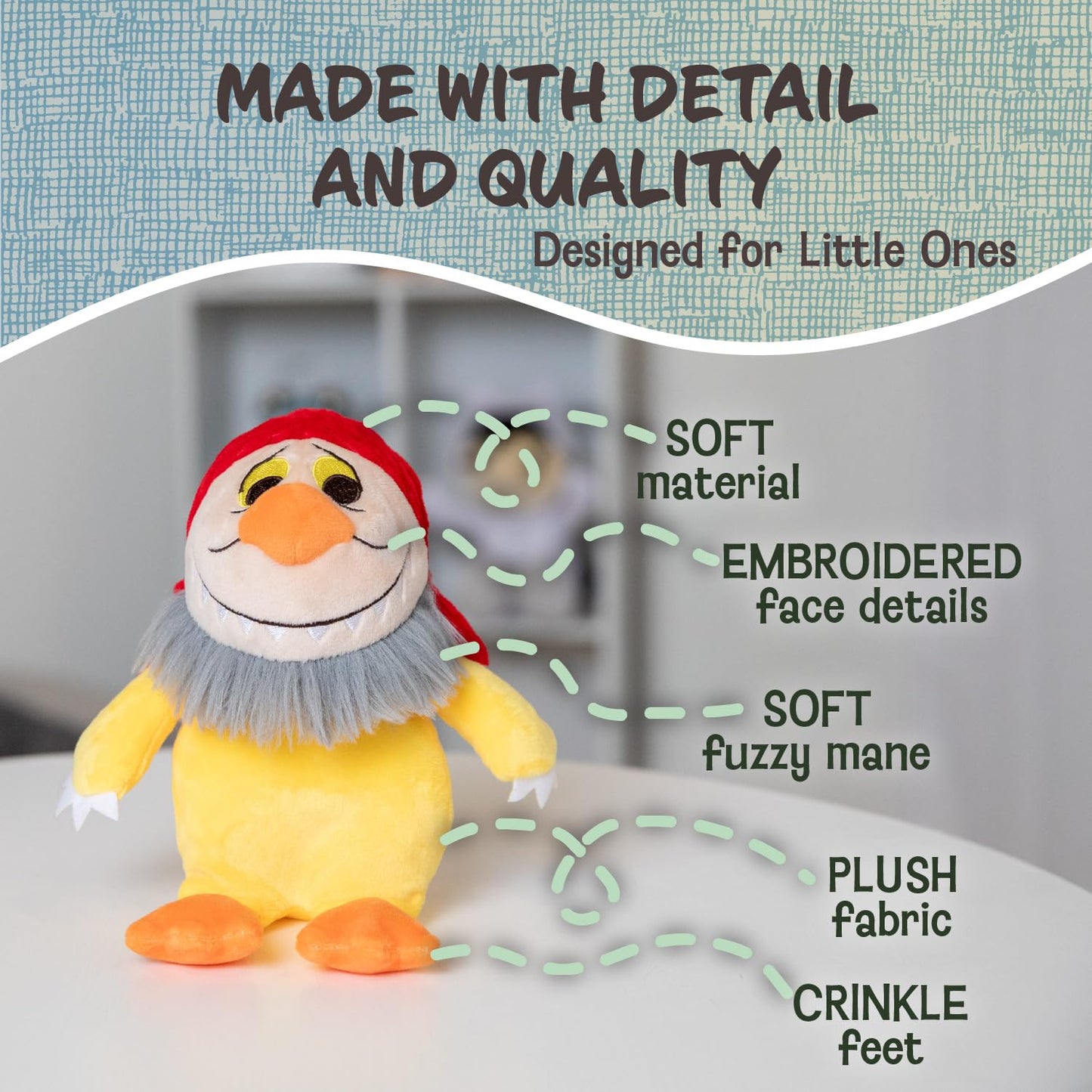 Kids Preferred Where The Wild Things Are Plush 9 Inch Tzippy Monster Stuffed Animal With Crinkle Feet And Bean Filled Bottom