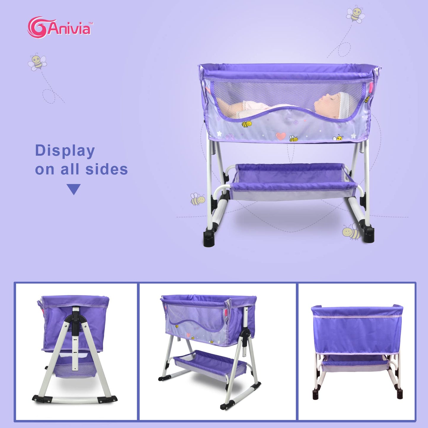 Anivia Doll Bed Furniture 2 Function Toy, Doll Bed And Doll Swings Together For 18 Inches Baby Dolls, Baby Doll Crib With Bottom (Dp601Purple)