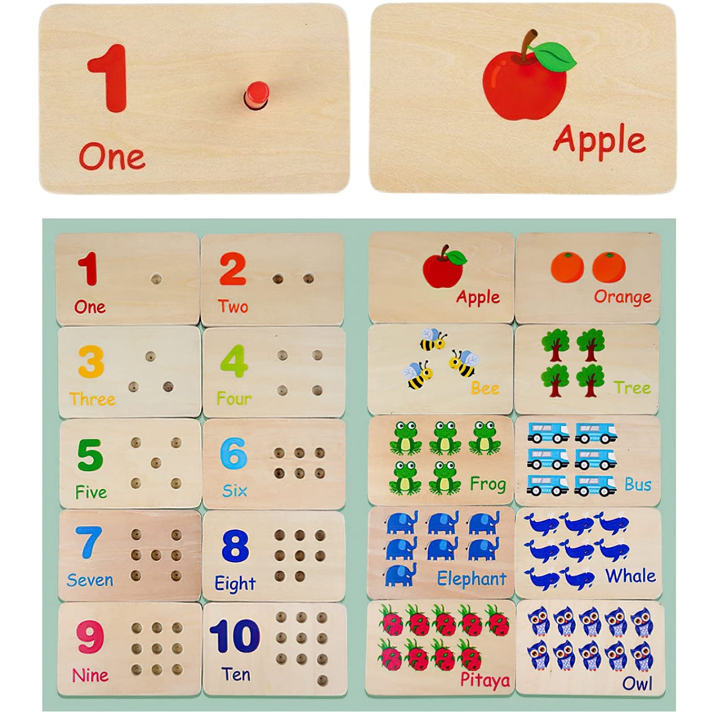 Mikneke Montessori Number Counting Peg Board, Wooden Math Manipulative Materials For Preschool, Number Montessori Learning Toy For Toddlers & Kindergarteners (Colorful Peg)