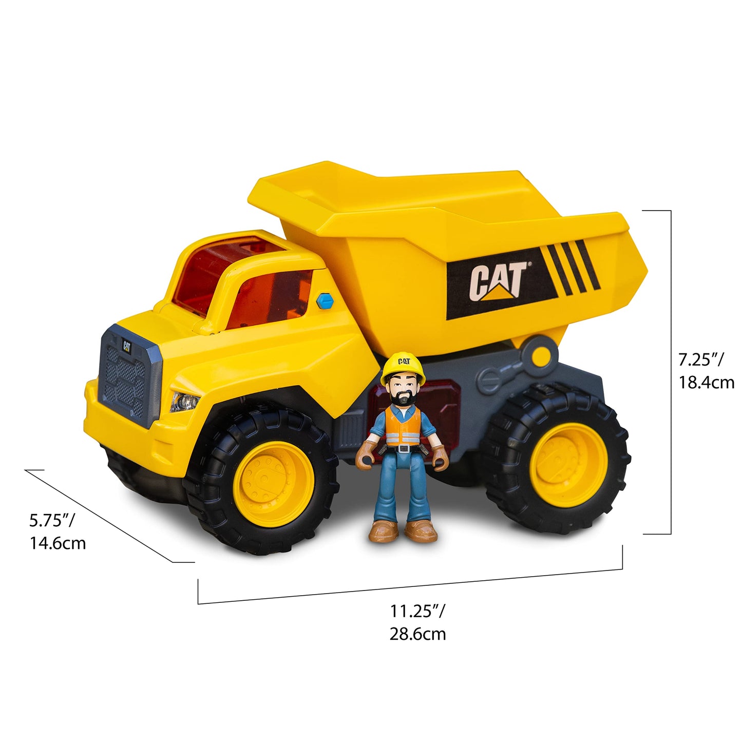 CAT Construction Toys, Power Action Crew 12'' Dump Truck with Action Figure, Lights and Sounds, Ages 3 and up