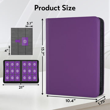 Card Binder 9 Pocket for 360 Cards - enhanced Trading Card Binder with Sleeves Protection Side Loading Card Collection Binder for TCG MTG YGO One Piece Collectible Cards (Purple)