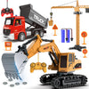 Leopmase Remote Control Excavator and Dump Truck Toy Set - RC Excavator and Dump Truck with Lights and Sounds - Rechargable Digg