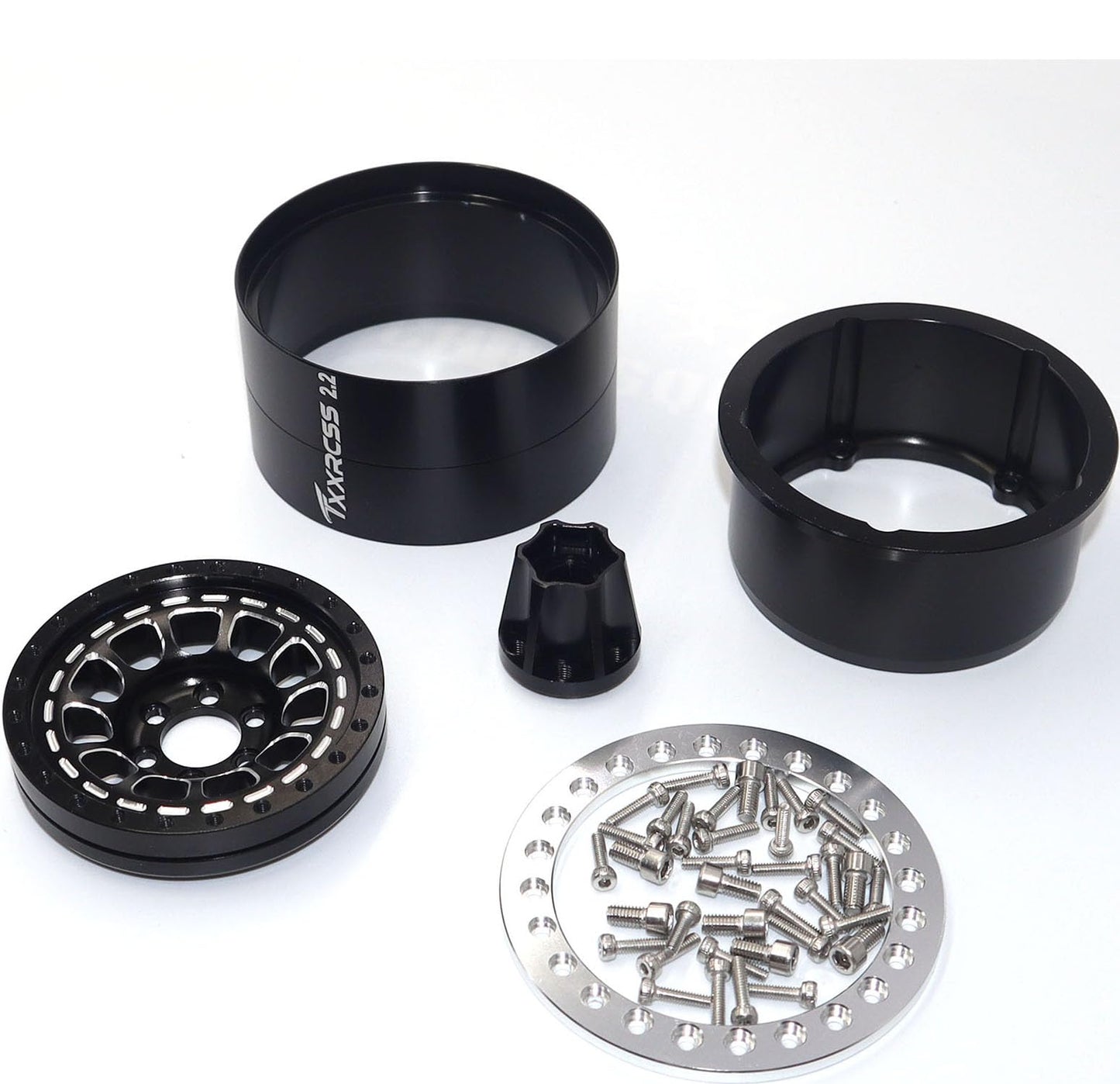 Txxrcss RC 2.2 Aluminum Alloy Beadlock Wheels and Tires Upgrades Accessories Rims for 1/10 SCX10 TRX4RC4WD and D90 RC Crawler Ax