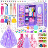 65Pcs Doll Clothes And Accessories With Doll Closet For 11.5 Inch Doll Dress Up Set With 1 Doll Fashion Dresses Outfits Tops And Pants Shoe Rack Bags Gift Toy For Girls 4 5 6 7 8 9 10 Years