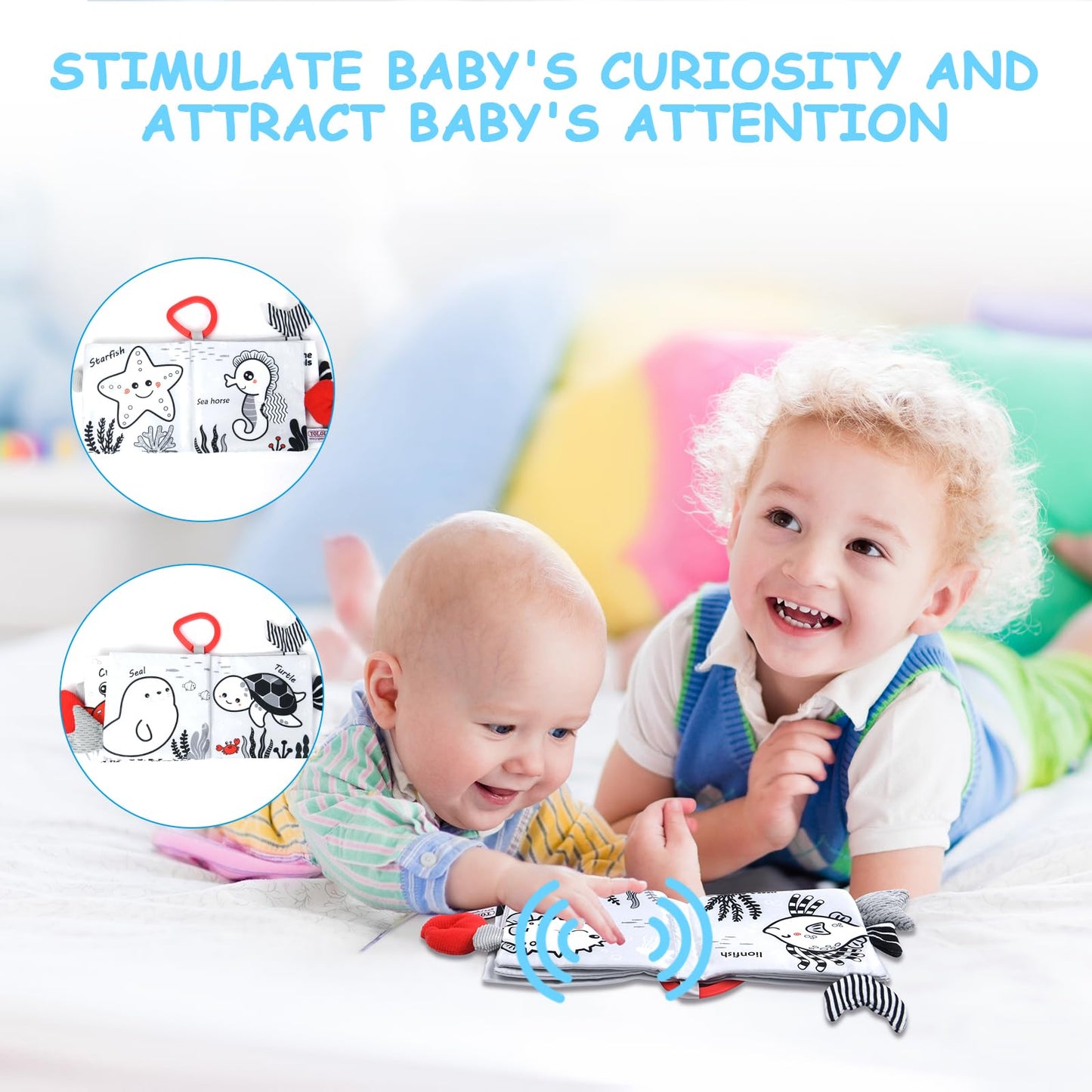 Vicloon Soft Cloth Baby Books, Baby Books 0-6 Months, 3D Black And White High Contrast Soft Cloth Book, Washable Non-Toxic Early