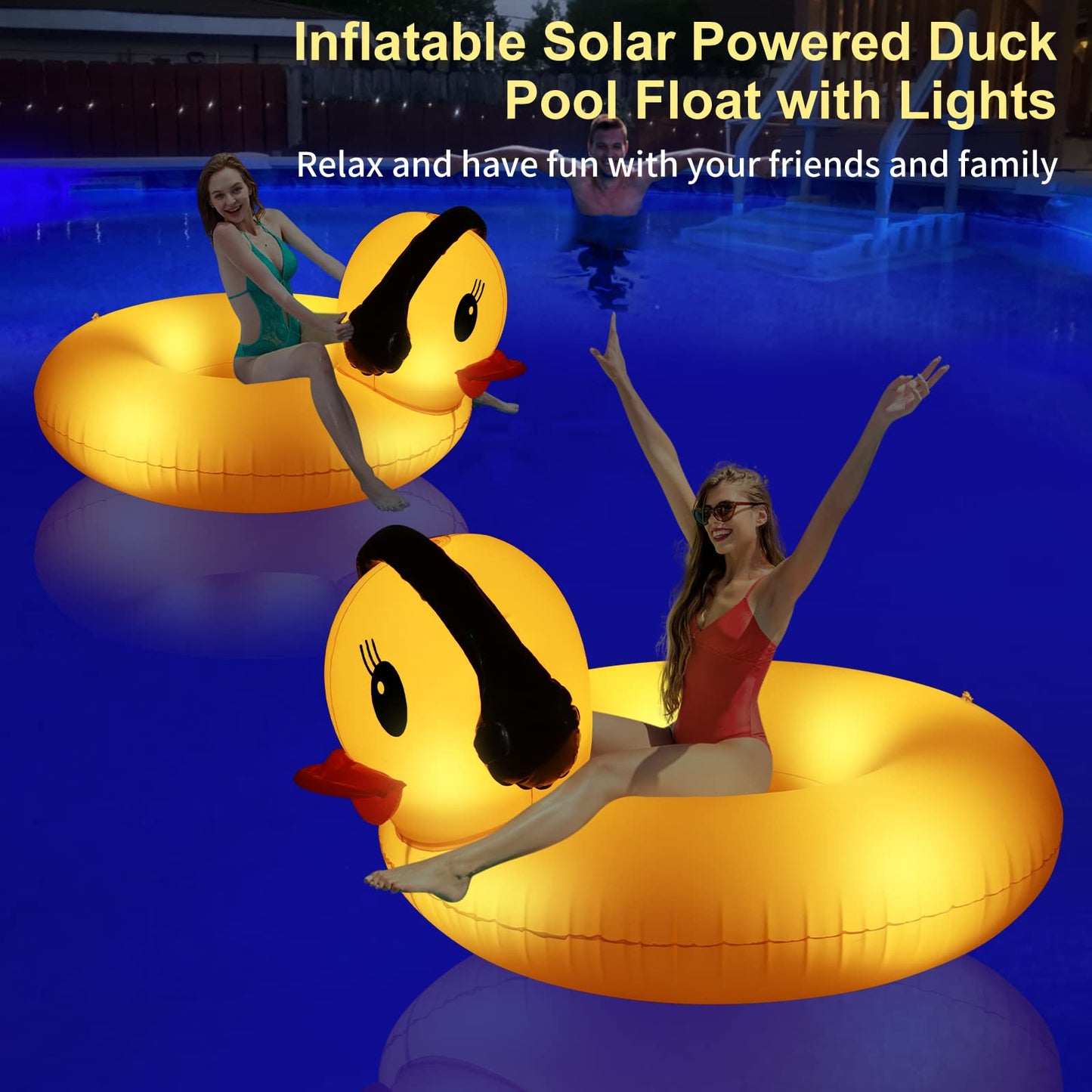 Deeprbetter Inflatable Duck Pool Float With Lights, Solar Powered Pool Inflatables Duck Floaties For Adults Kids, 42'' Large Ani
