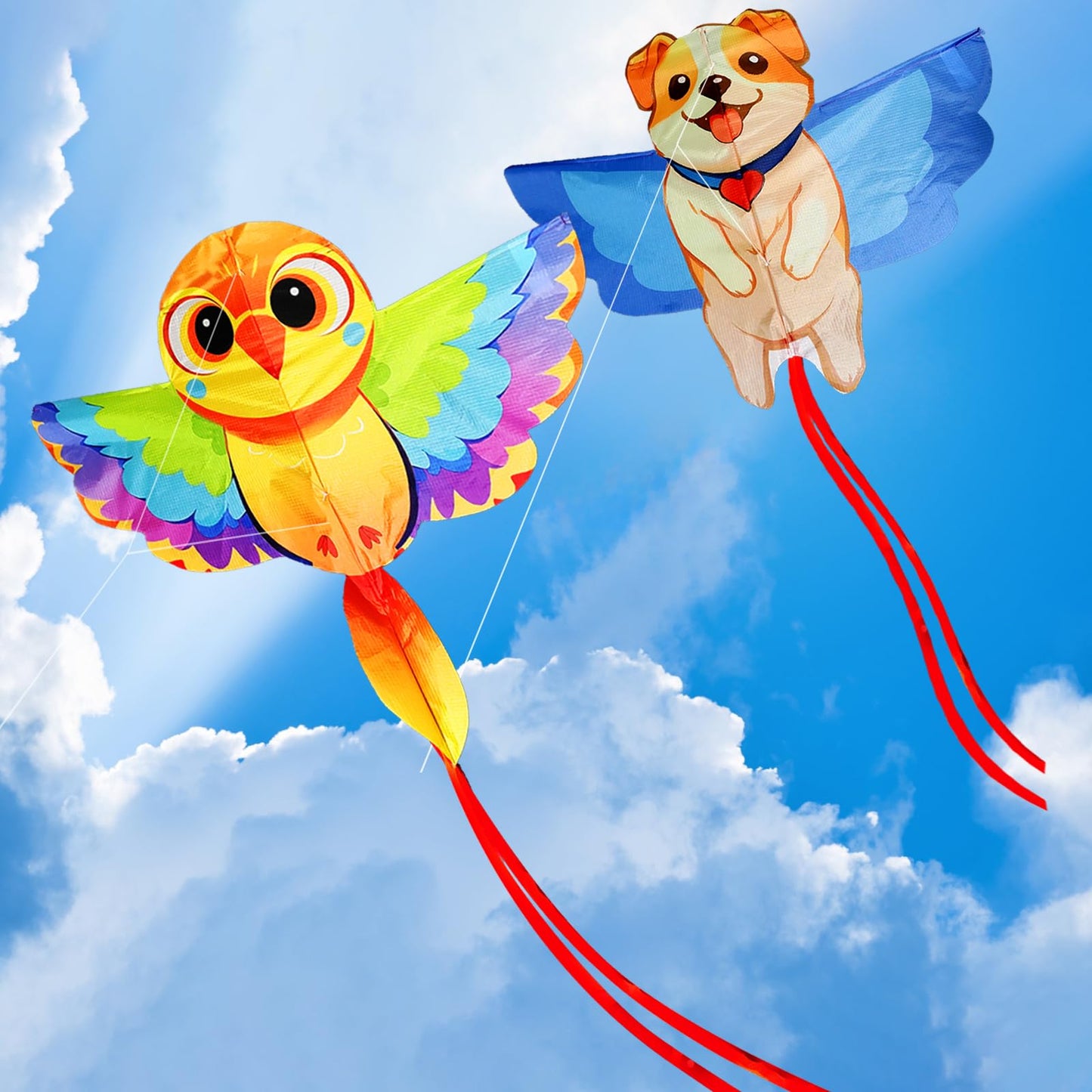 Hengda Kite 2 Pack Of Kites,Bird And Dog Kite,For Kids Beginners And Adults Cute Design High Definition Printing Easy To Carry A